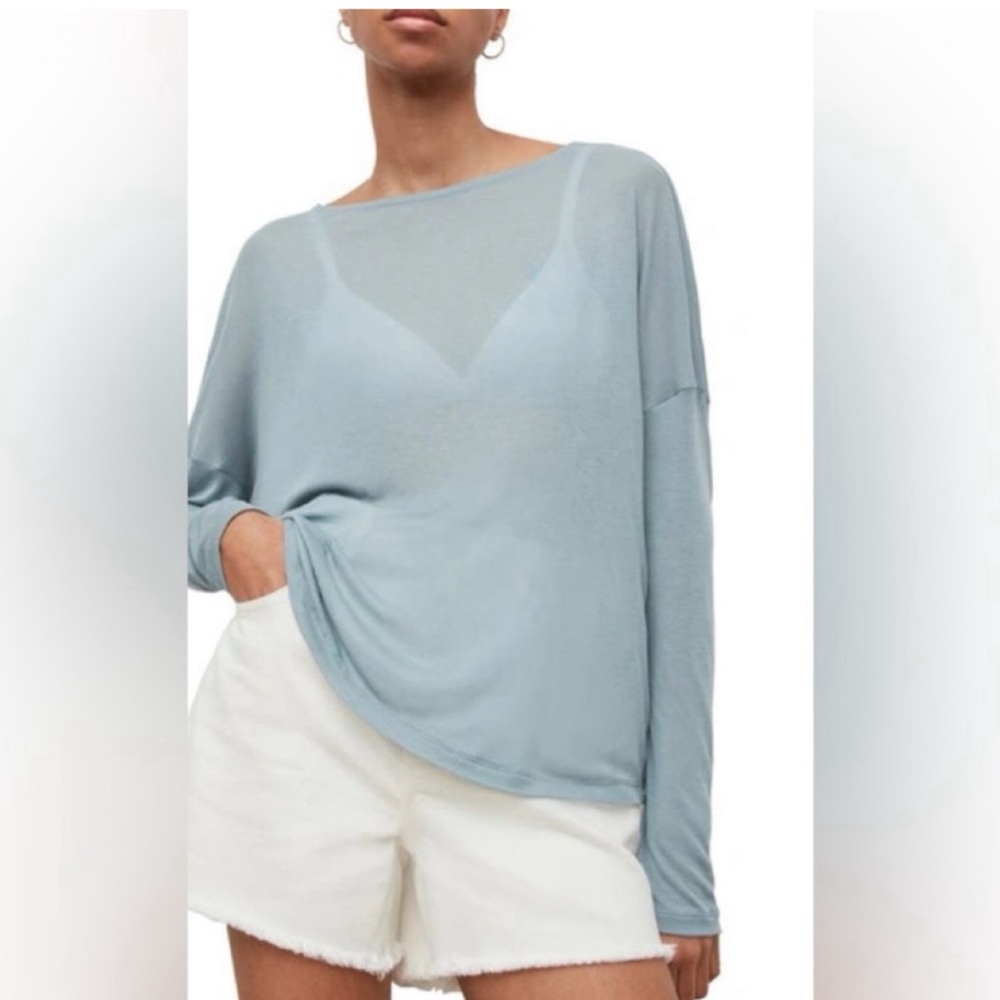 AllSaints Light Blue Sheer Long Sleeve Tee